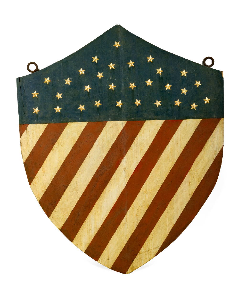 Appraisal: LARGE AMERICAN PAINTED STARS AND STRIPES SHIELD The upper portion