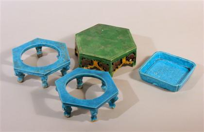 Appraisal: Three Chinese hexagonal stands Qing dynasty Comprising one egg and