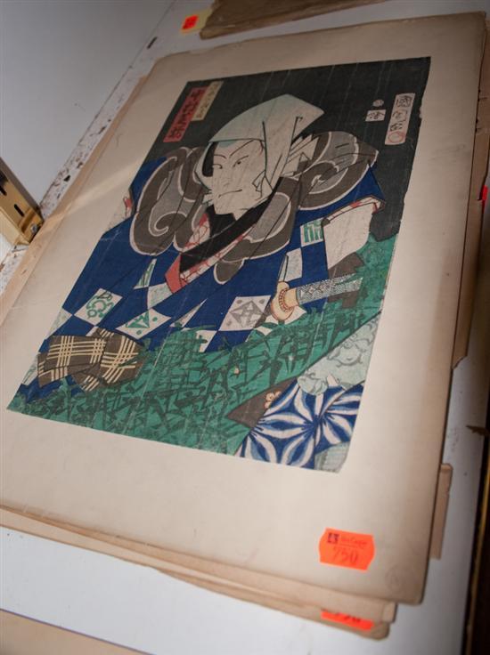 Appraisal: JAPANESE PRINTS Seven items including two mica-ground prints after Sharaku