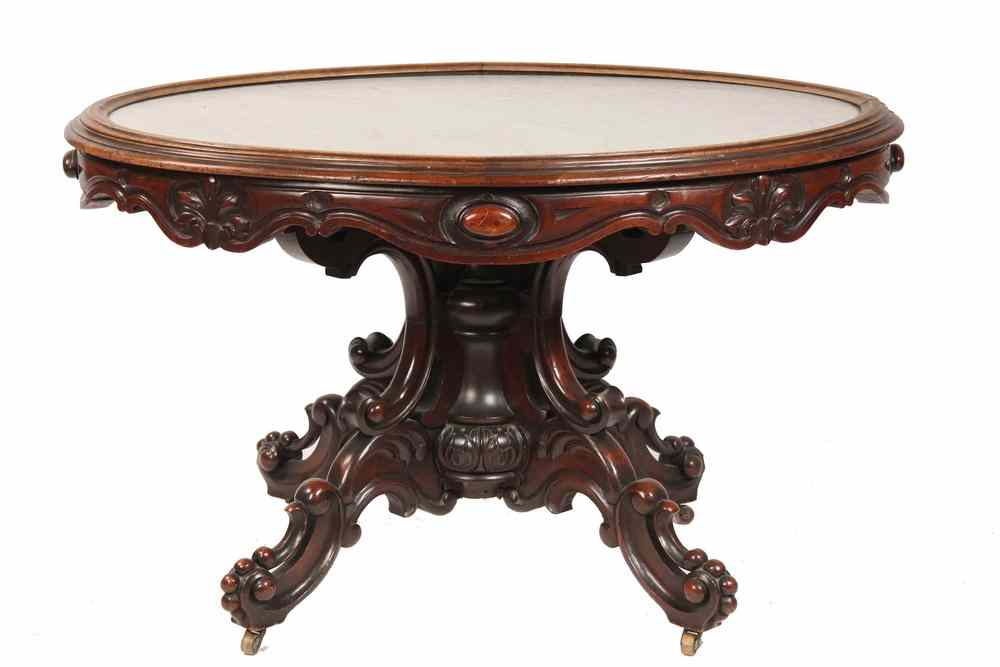 Appraisal: VICTORIAN CENTER TABLE - American Baroque Revival Ante-Bellum Marble Top