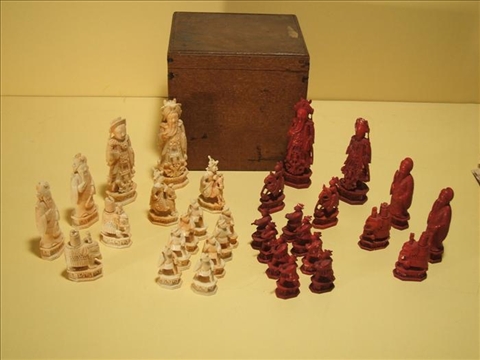 Appraisal: CHINESE IVORY CHESS SET Late Qing dynasty The figures carved