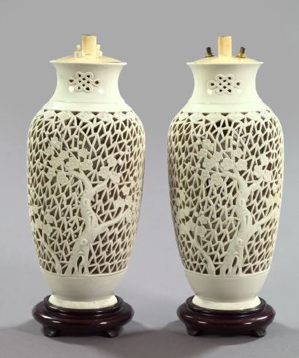 Appraisal: Pair of Kuang Hsu Elaborately Reticulated Blanc-de-Chine Porcelain Vases fourth