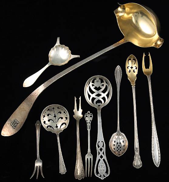 Appraisal: A group of sterling flatware Comprising Antique Hammered punch ladle