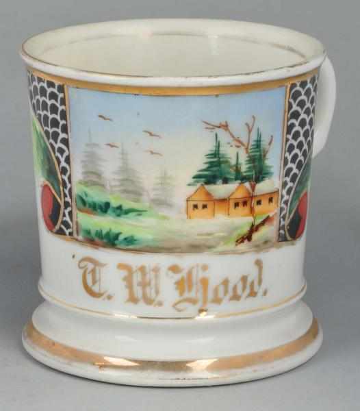 Appraisal: Camp in Woods Scenic Shaving Mug Description Gilt name T