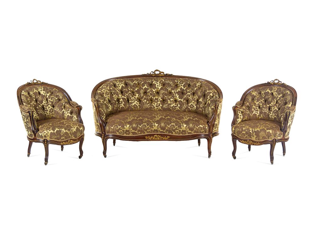 Appraisal: A Louis XV Style Gilt Bronze Mounted Rosewood Three-Piece Salon