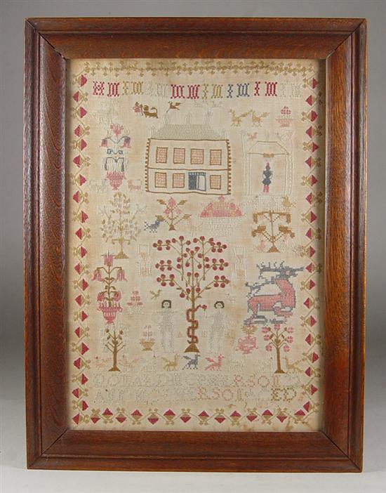 Appraisal: Adam Eve American Sampler Donald Ann McPherson Probably Southern origin