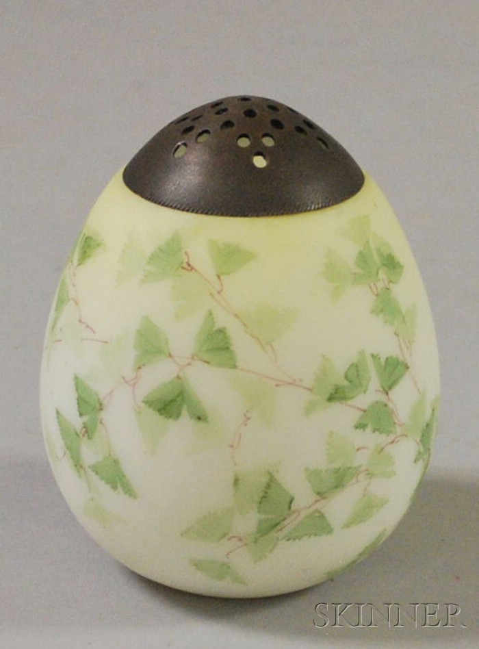 Appraisal: Mount Washington Hand-painted Leaf Decorated Opaque Glass Egg-shaped Sugar Shaker