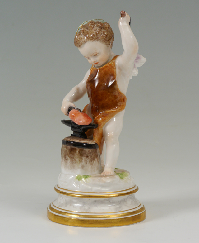 Appraisal: MEISSEN PORCELAIN FIGURE OF CUPID FORGING A HEART Blacksmith Cupid