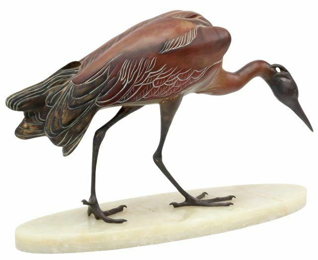 Appraisal: Cold painted bronze sculpture Heron signed in cast Piet Br