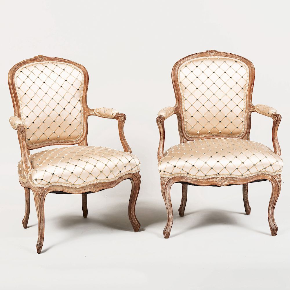 Appraisal: Louis XV Limed Beechwood Fauteuils en Cabriolet x x in