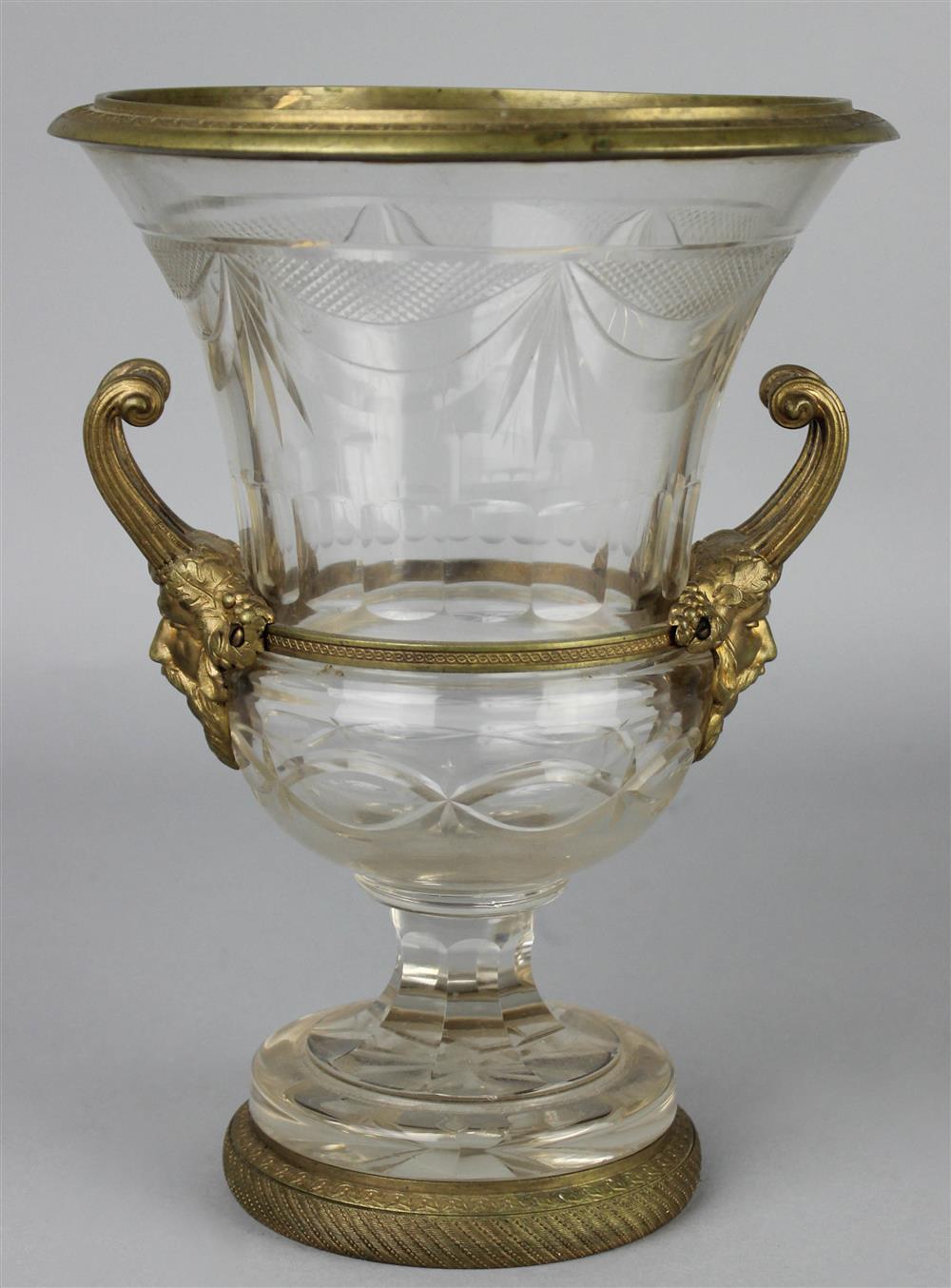 Appraisal: EMPIRE STYLE GILT BRONZE MOUNTED GLASS URN probably Baccarat with