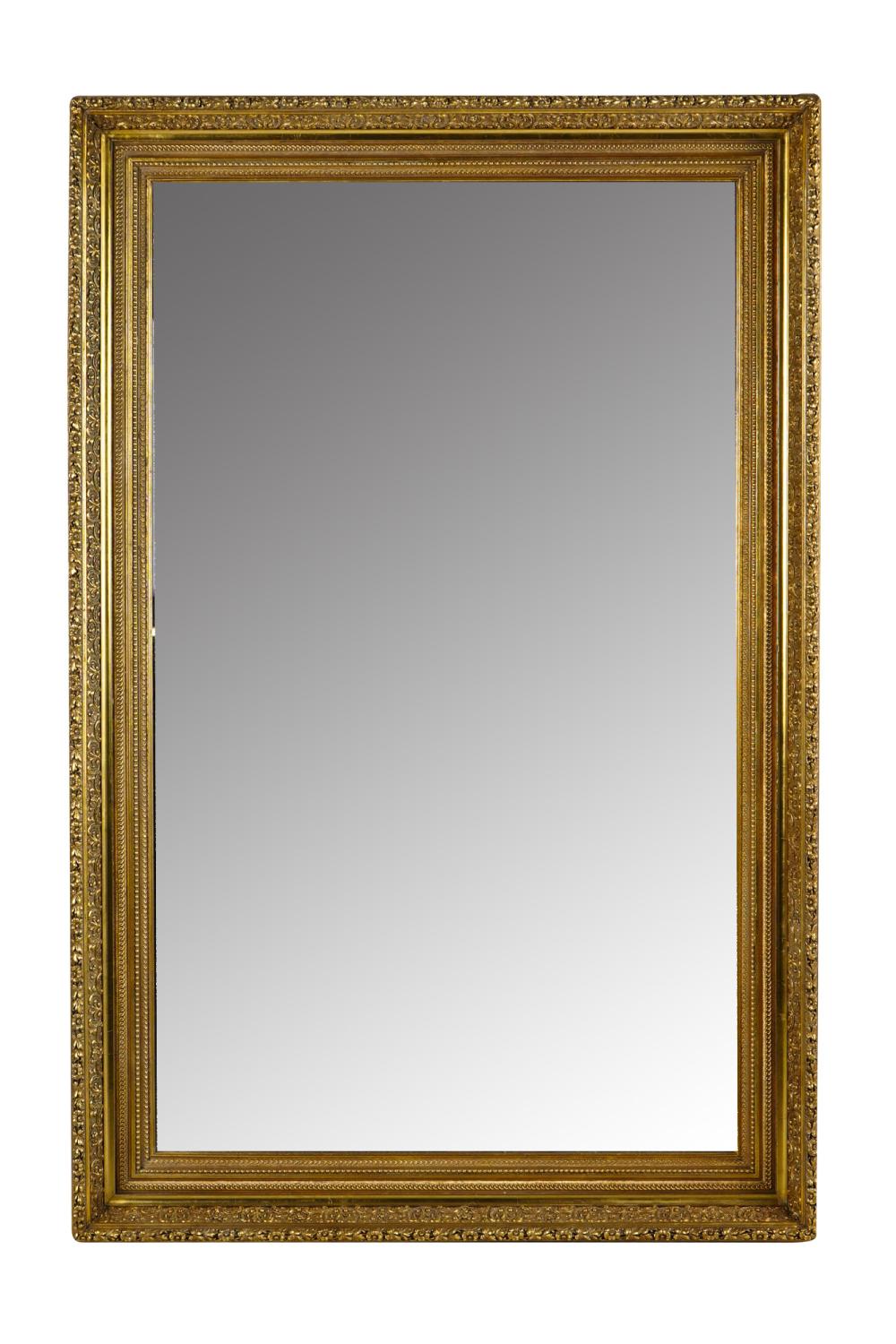 Appraisal: CARVED GILT WOOD WALL MIRRORwith beveled mirror plate x inches