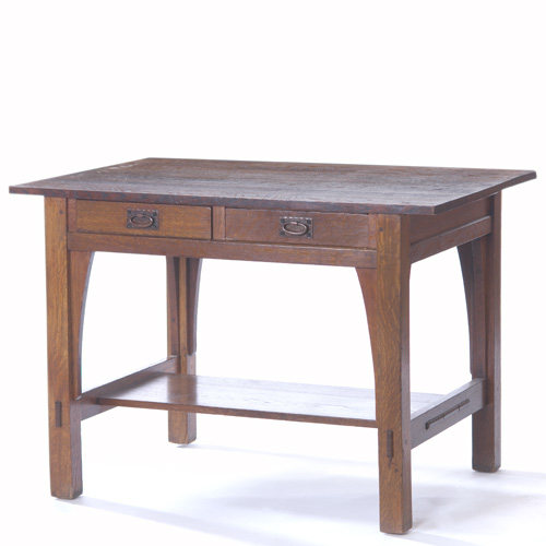 Appraisal: GUSTAV STICKLEY Library table with two drawers long interior corbels