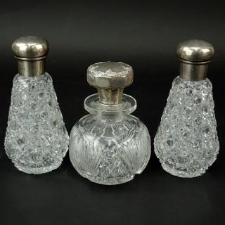 Appraisal: Grouping of Three Sterling Silver and Cut Crystal Dresserware Grouping