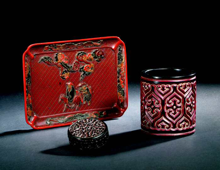 Appraisal: Chinese Multi-Colored Lacquer Tray second half th century the rectangular