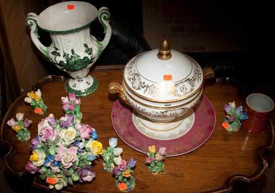 Appraisal: Assortment of porcelain articles including soup tureen assorted floral bouquets