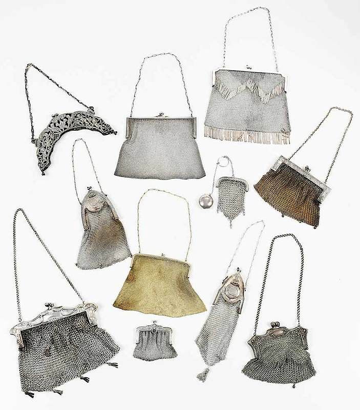 Appraisal: Silver Mesh Purses th th century various shapes most with