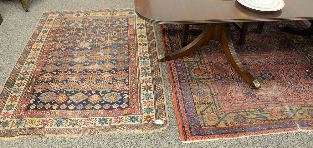 Appraisal: Three Caucasian Oriental throw rugs all worn ' x '