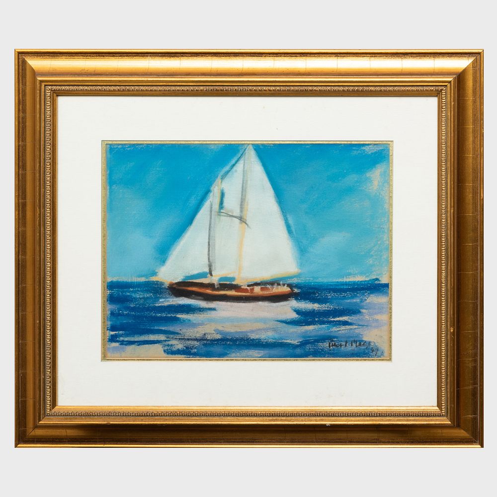 Appraisal: Paul Lucien Maze - Sailboat Pastel on blue paper signed