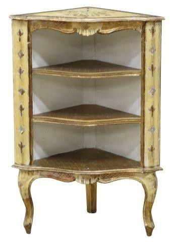 Appraisal: Venetian parcel gilt and paint decorated corner cabinet th c