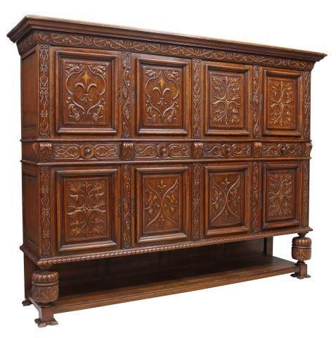 Appraisal: French Renaissance Revival oak sideboard early th c molded cornice