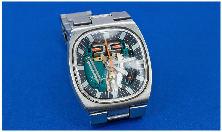 Appraisal: Bulova Accutron Gents Wristwatch Cushion Spaceview Original Stainless Steel Strap