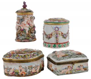 Appraisal: Four Capo di Monte Covered Boxes Italian late th early