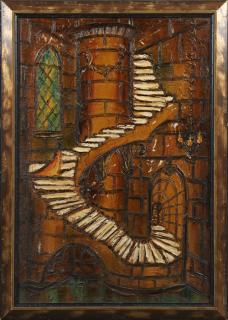 Appraisal: Van Hoople - Winding Castle Stairway th c oil on