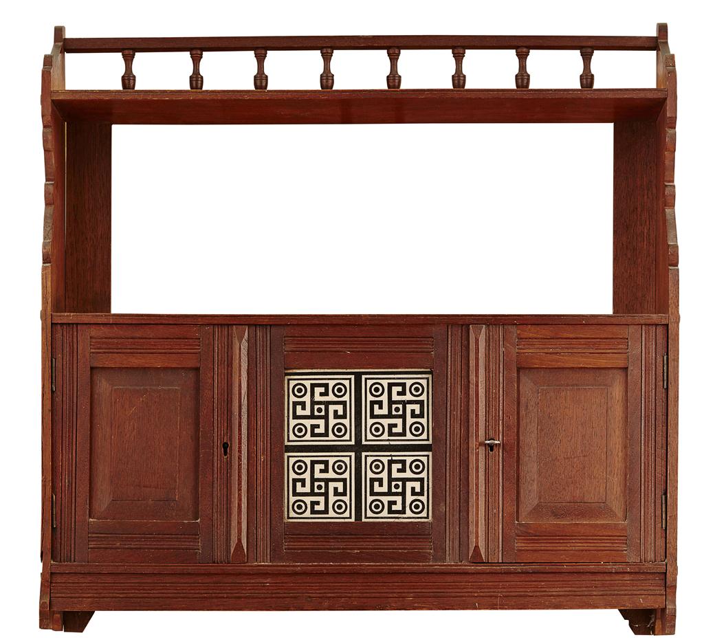 Appraisal: AESTHETIC MOVEMENT OAK WALL CABINET CIRCA with spindle gallery above