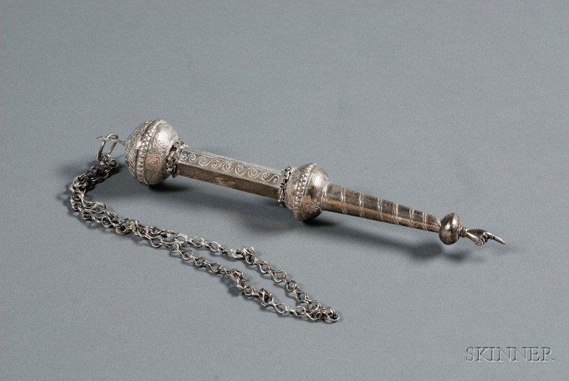 Appraisal: Polish Silver Torah Pointer mid- th century apparently unmarked hexagonal