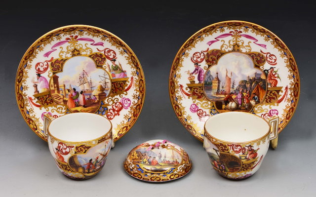 Appraisal: Pair of Meissen cabinet cups and saucerspainted with harbour scenes