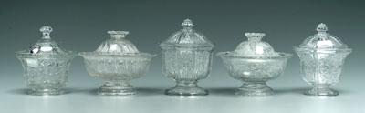 Appraisal: Five pieces lidded Sandwich glass two covered sugar bowls of