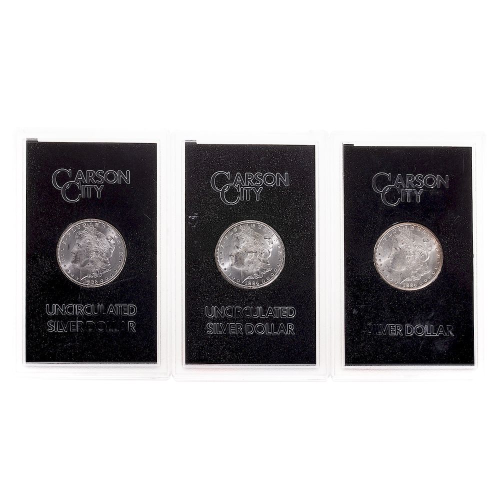 Appraisal: Three CC Morgan Dollars in GSA Plastic without box -CC