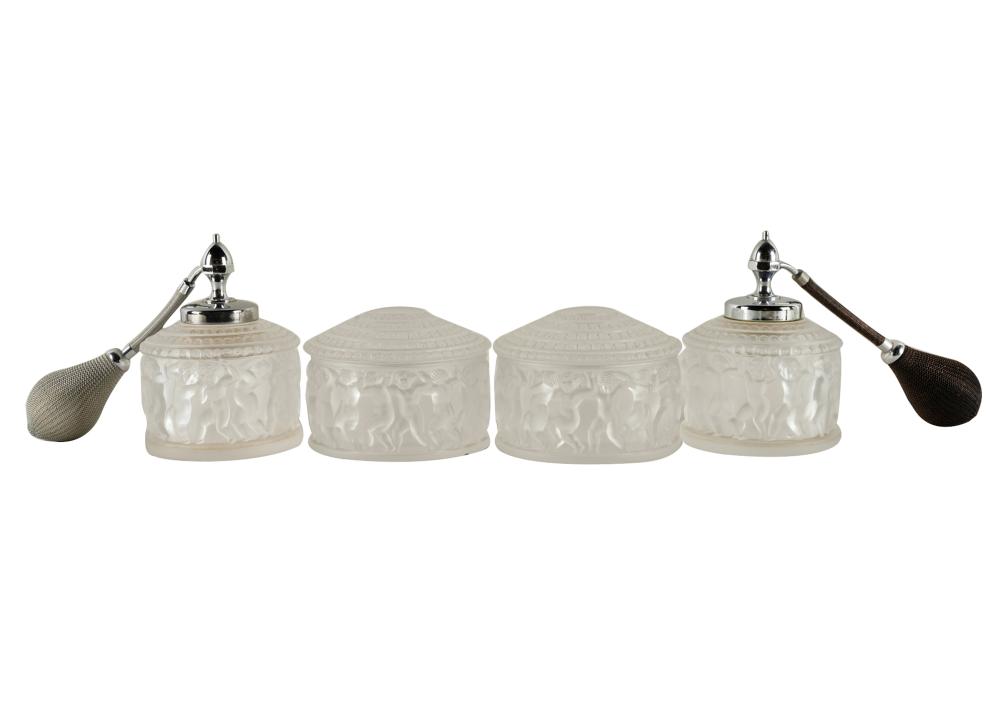 Appraisal: FOUR LALIQUE ENFANTS GLASS VANITY ARTICLESeach marked Lalique France comprising