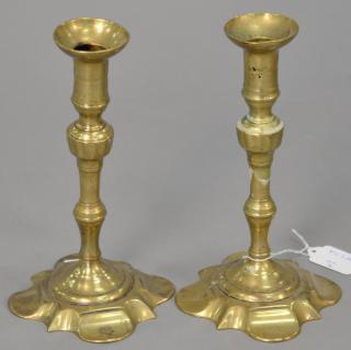 Appraisal: Pair of Queen Anne candlesticks with petal bases ht in