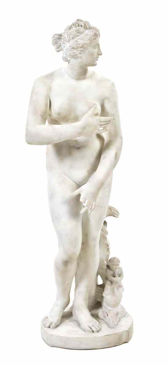 Appraisal: An Italian Alabaster Figure depicting a nude Venus a dolphin