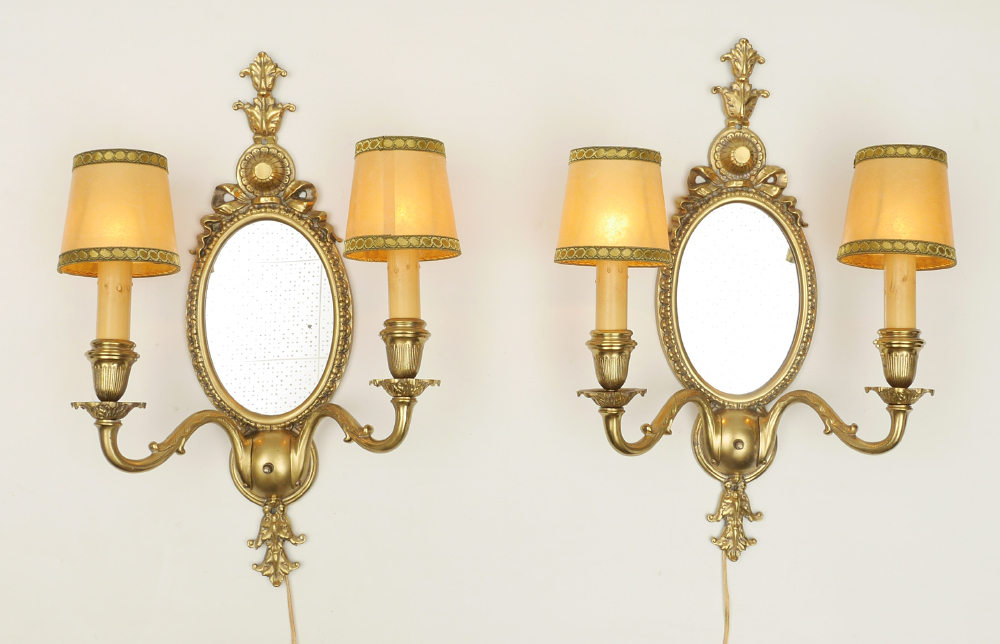 Appraisal: PAIR OF GOLD DECORATED FRENCH WALL SCONCES Pair of gold