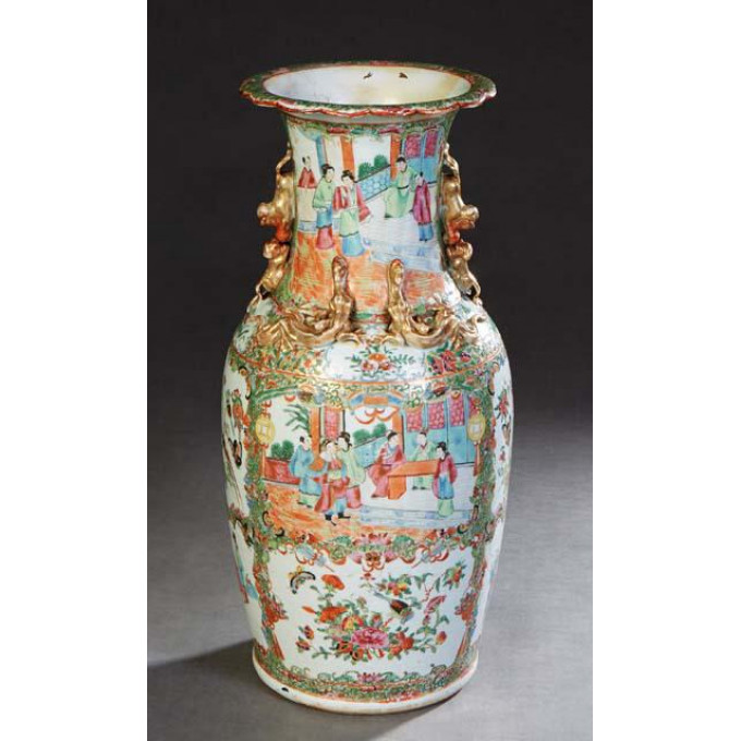 Appraisal: Chinese Famille Rose Porcelain Baluster Vase th c the everted