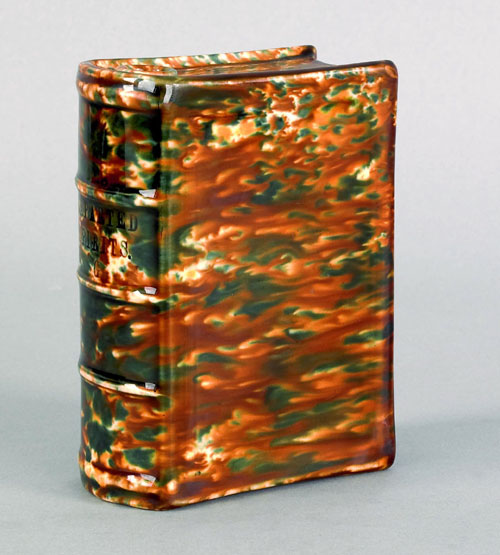 Appraisal: Bennington flint enamel Departed Spirits book flask mid th c