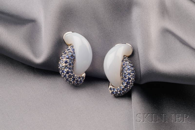 Appraisal: kt White Gold Sapphire and Chalcedony Half Hoop Earclips Seaman