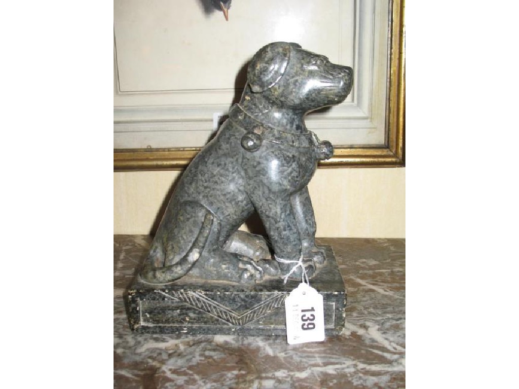 Appraisal: A TANG STYLE GREEN MARBLE FIGURE of a seated hound