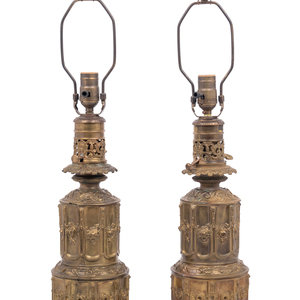 Appraisal: A Pair of French Gilt Metal Fluid Lamps Converted to