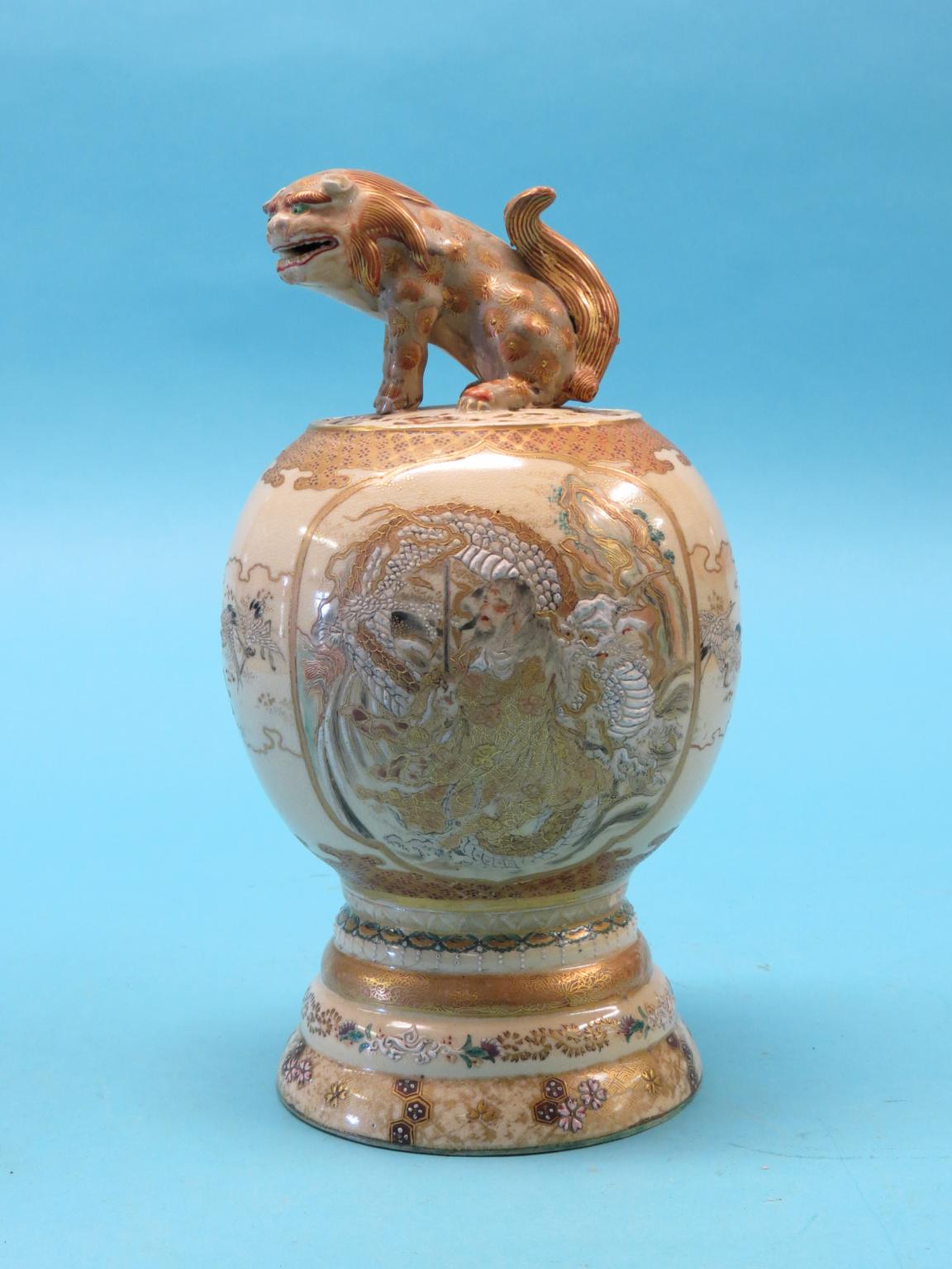 Appraisal: A late th century Satsuma pot-pourri globular cover with kylin