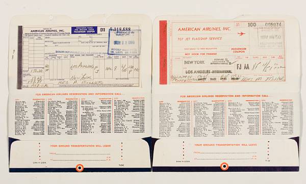 Appraisal: A Marilyn Monroe set of airplane ticket receipts Both issued