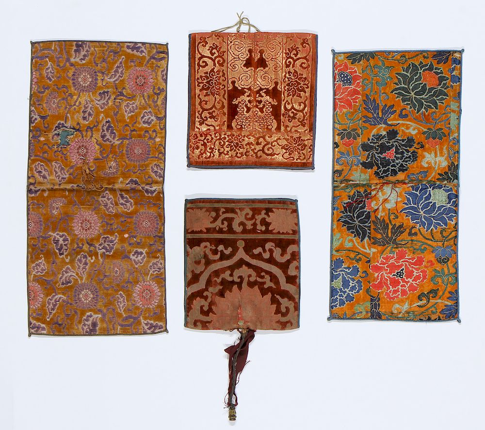 Appraisal: Four Ming Dynasty Silk Vevet Pouches Ming D Silk Vevet