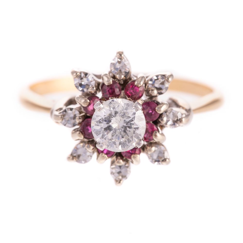 Appraisal: A Diamond Ring with Rubies Set in K Yellow Gold