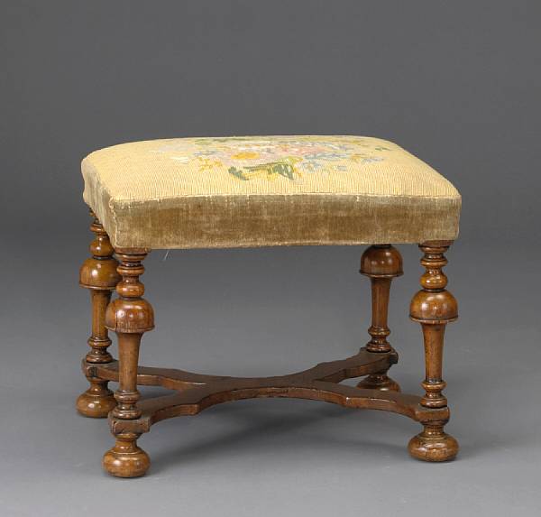 Appraisal: A William and Mary walnut stool late th century The