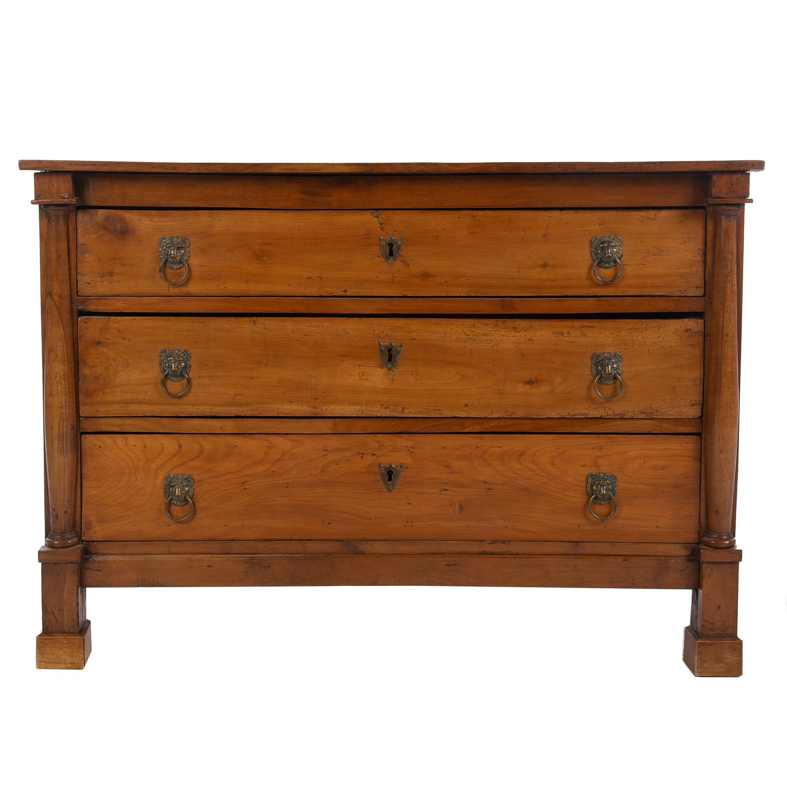 Appraisal: BIEDERMEIER THREE-DRAWER COMMODE Satin wood three drawer commode with carved