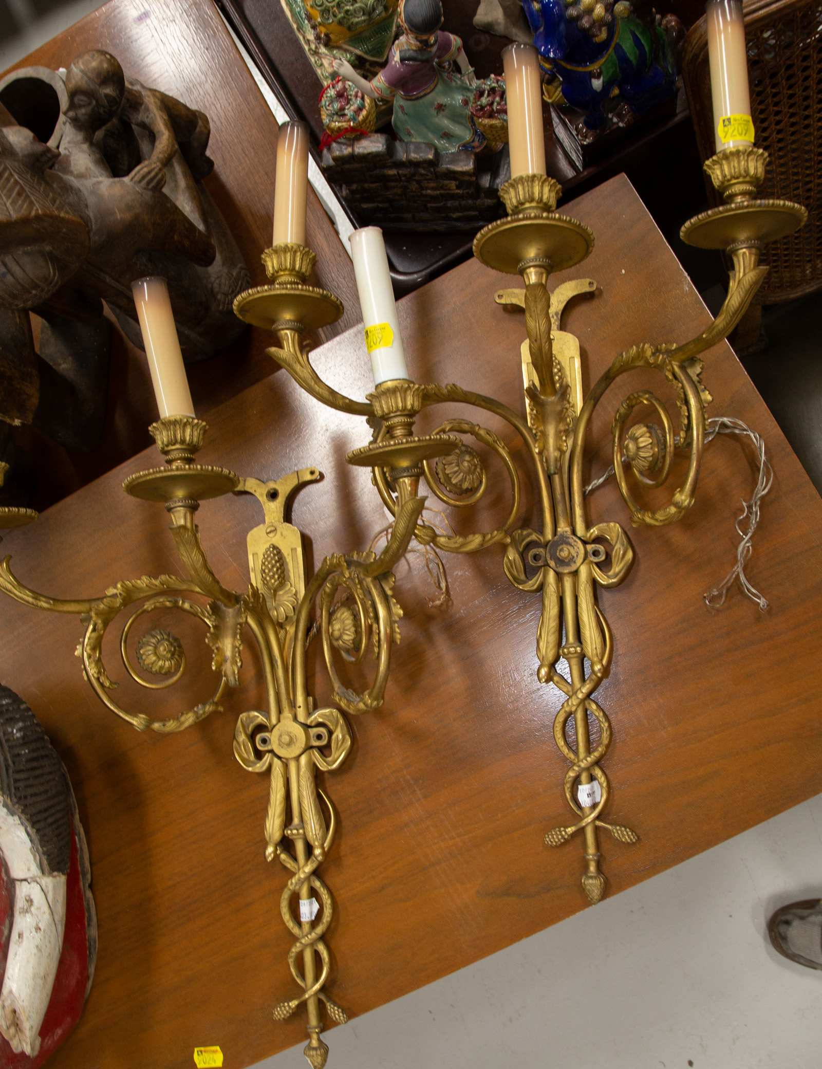 Appraisal: A PAIR OF NEOCLASSICAL STYLE GILT BRONZE SCONCES Late th