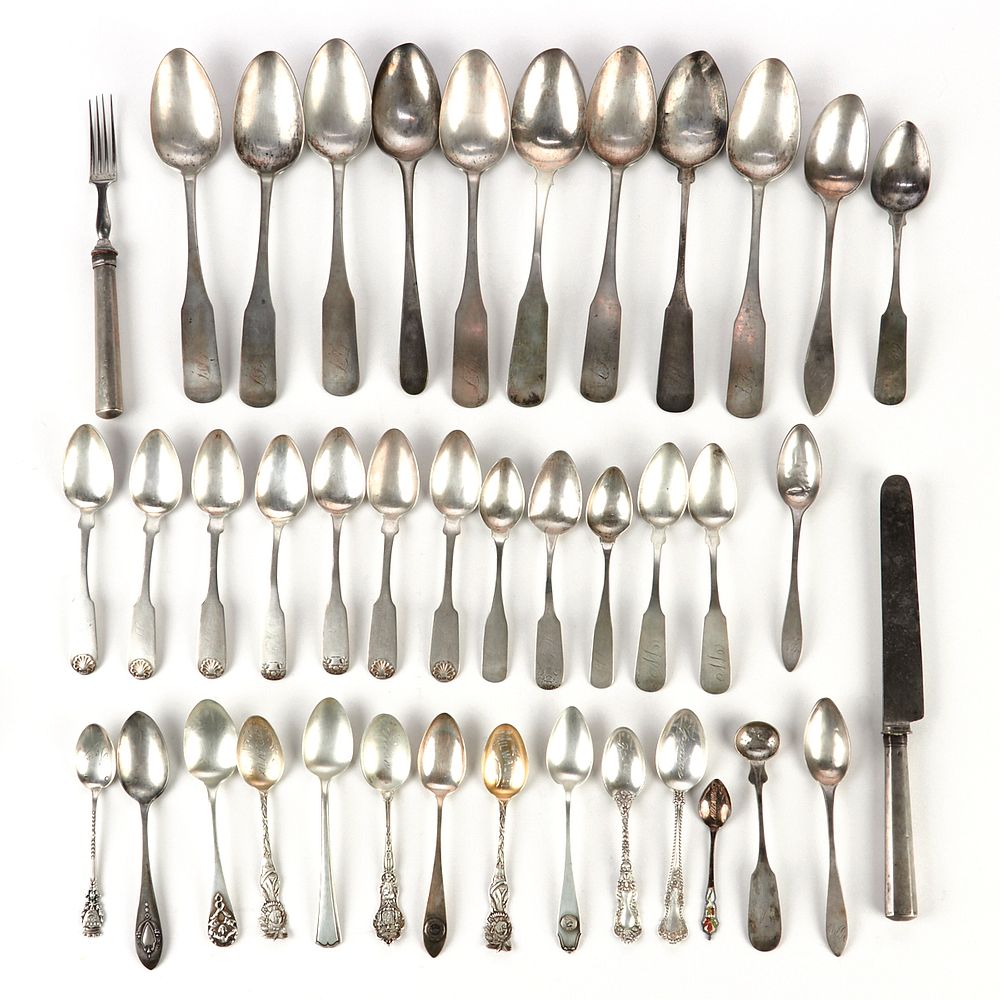 Appraisal: Lrg Grp Sterling Coin Silver Flatware Large group of coin